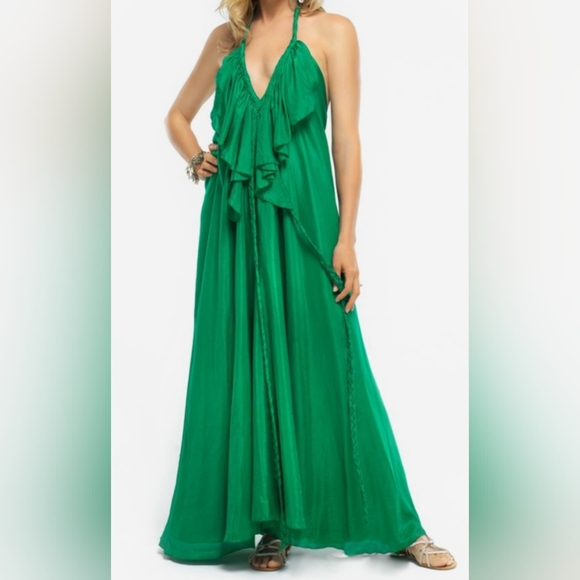 Lisa Brown | Green 100% Silk Hab Maxi - Poppy Dress | Retails for $699 !! - Picture 2 of 8